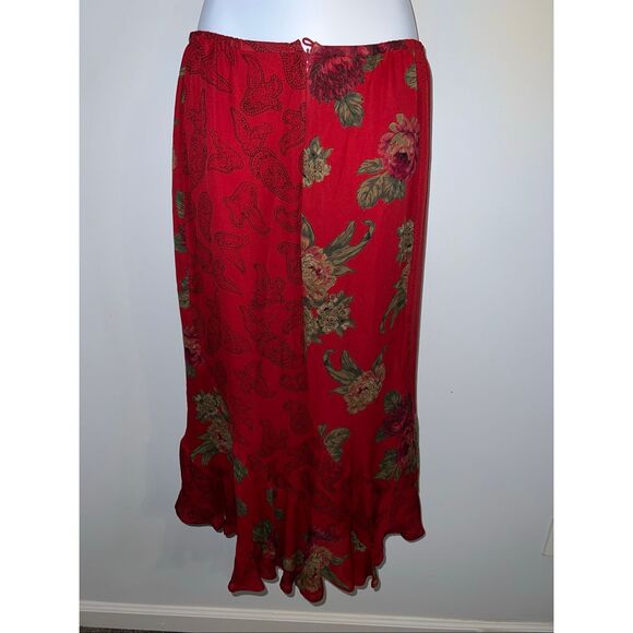 Chicos Red Midi Mermaid Tiered Silk Skirt sz 1 - Picture 3 of 8